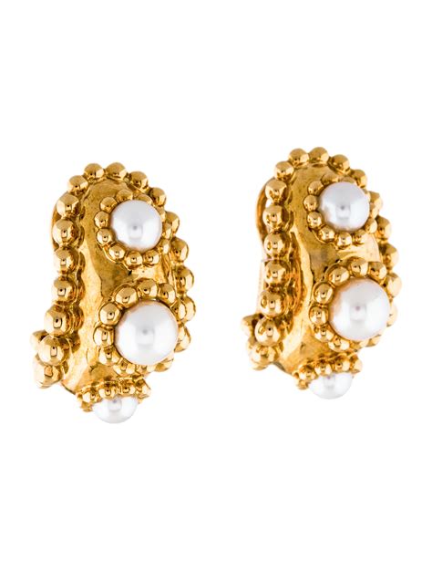 chanel earrings pearly white|chanel 18k pearl earrings.